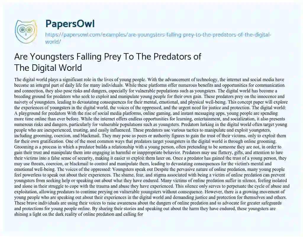 Essay on Are Youngsters Falling Prey To The Predators of The Digital World