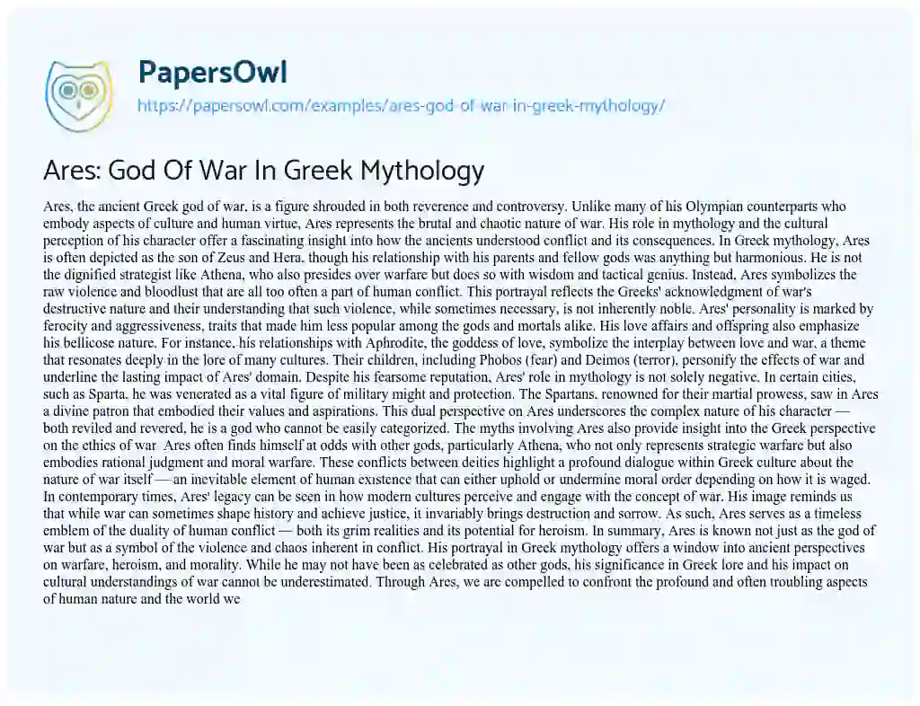 Essay on Ares: God Of War In Greek Mythology