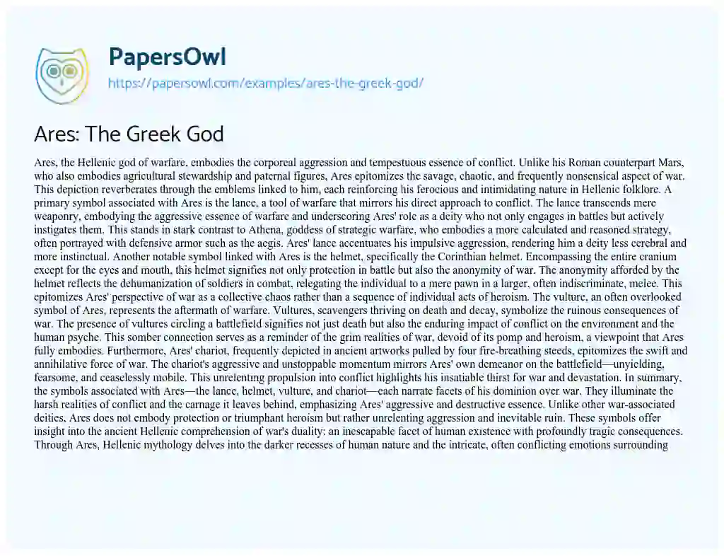 Essay on Ares: the Greek God