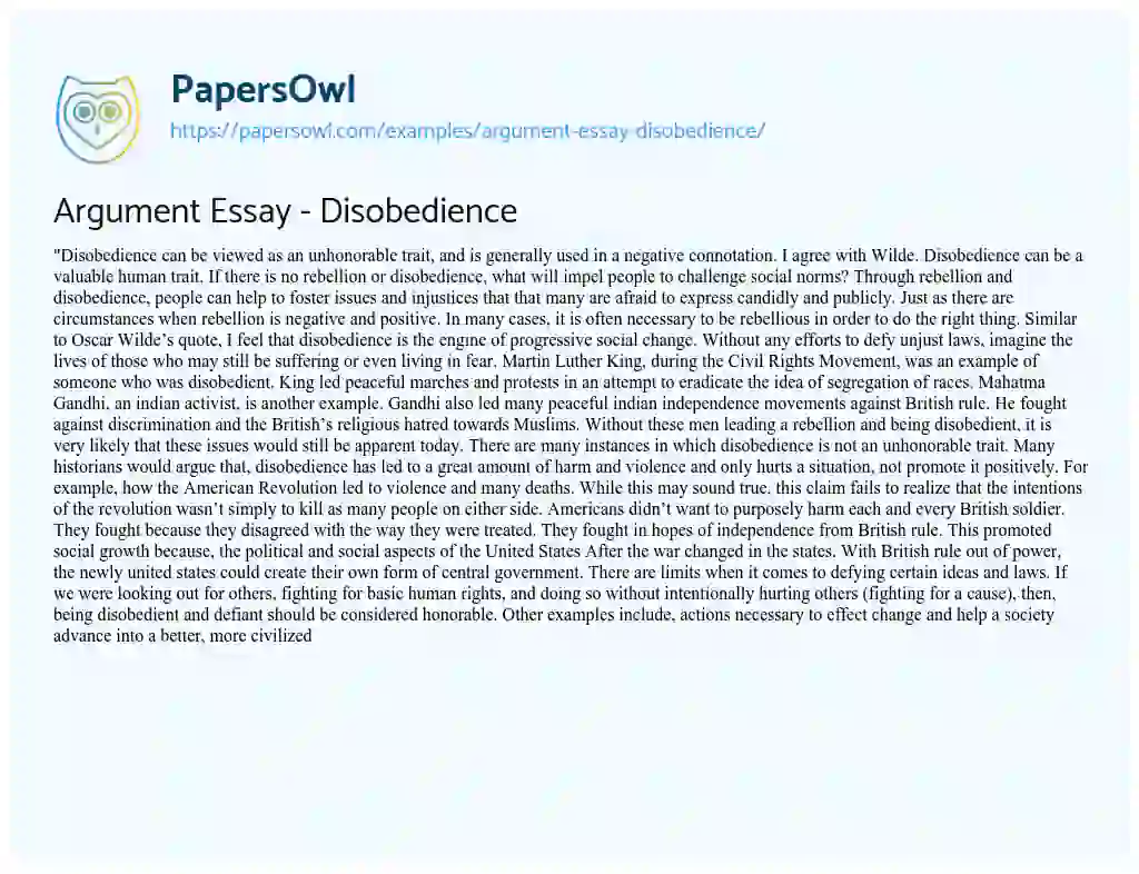 Essay on Argument Essay – Disobedience