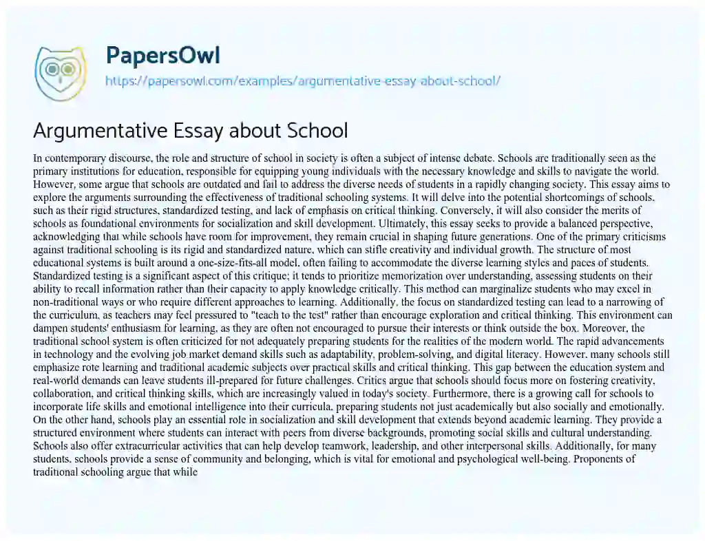 Essay on Argumentative Essay about School