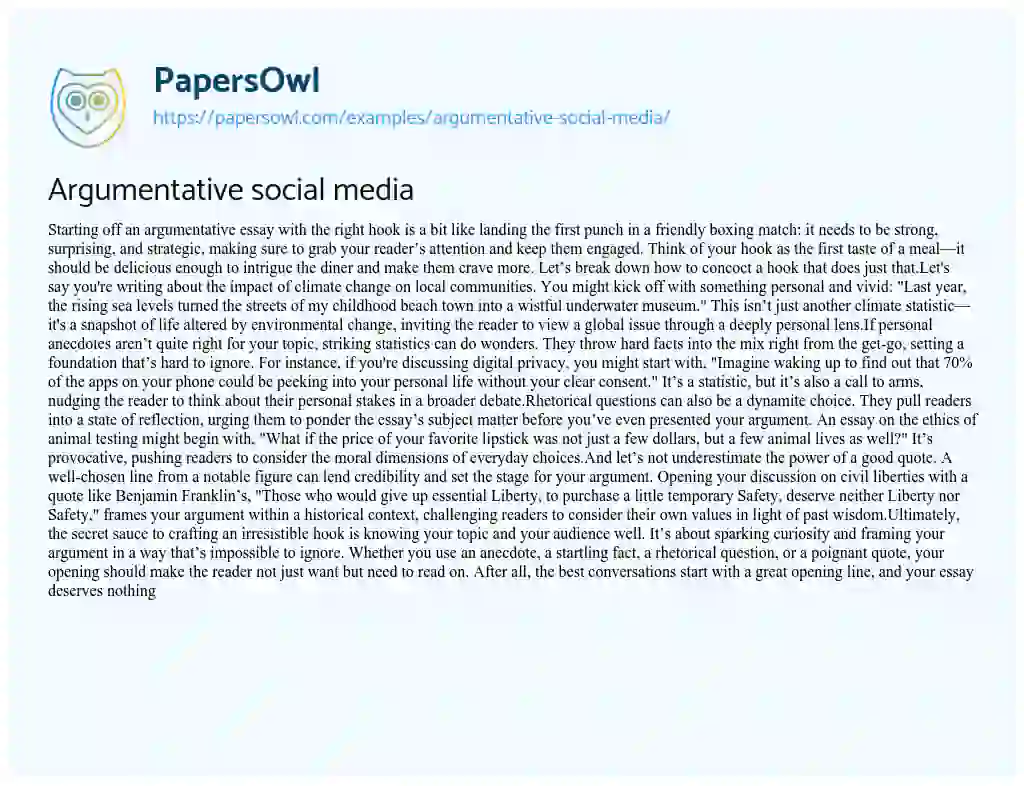 Essay on Argumentative Social Media