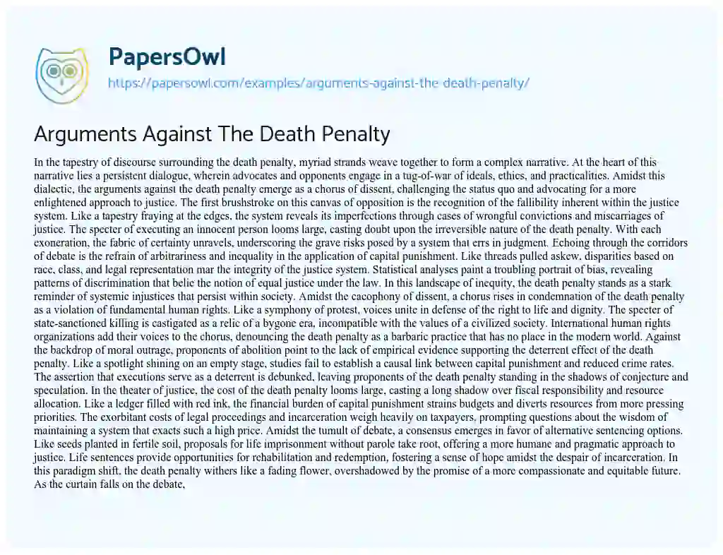 Arguments Against The Death Penalty - Free Essay Example - 610 Words ...