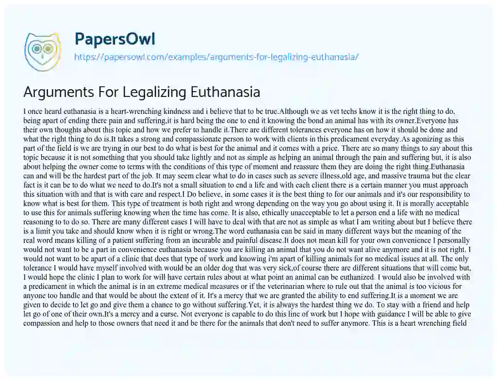 Arguments for Legalizing Euthanasia essay