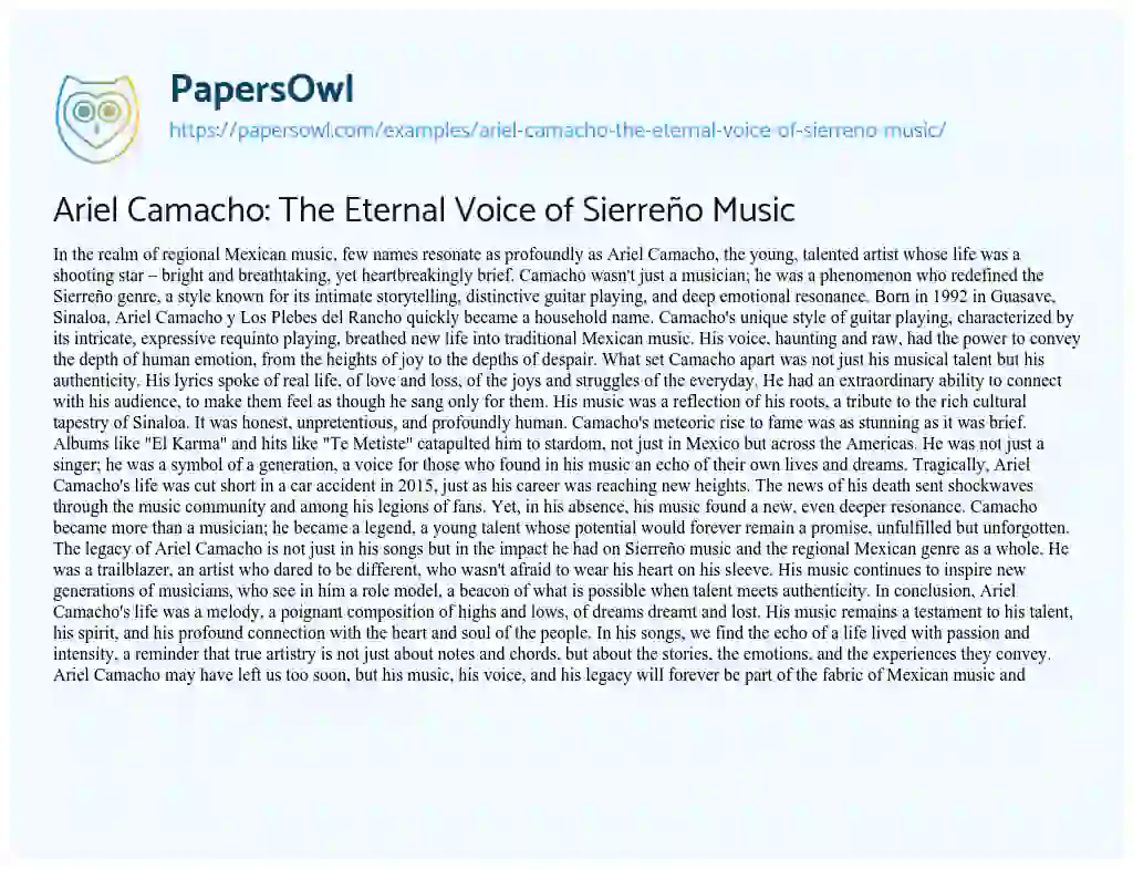 Essay on Ariel Camacho: the Eternal Voice of Sierreño Music