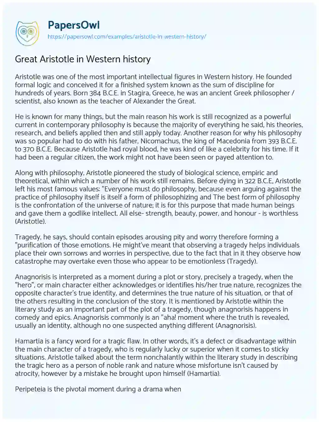 Essay on Great Aristotle in Western History