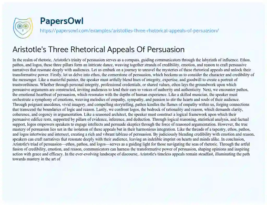 Essay on Aristotle’s Three Rhetorical Appeals of Persuasion