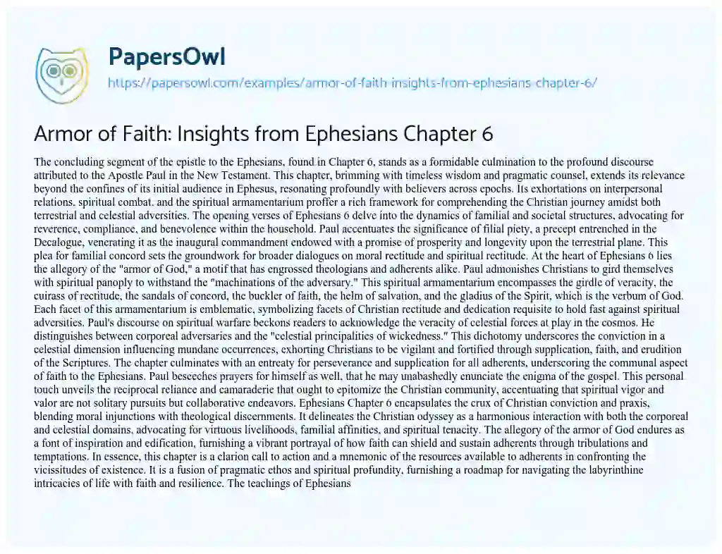Essay on Armor of Faith: Insights from Ephesians Chapter 6
