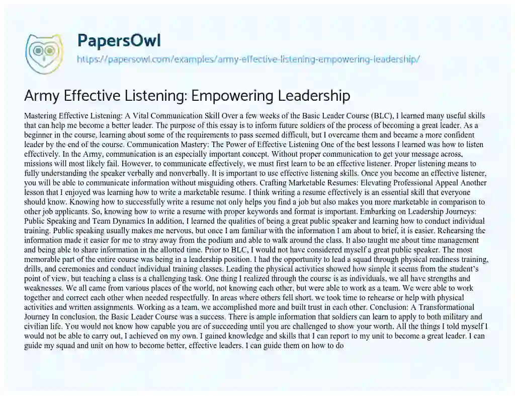 Essay on Army Effective Listening: Empowering Leadership
