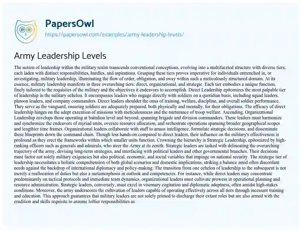 army levels of leadership essay