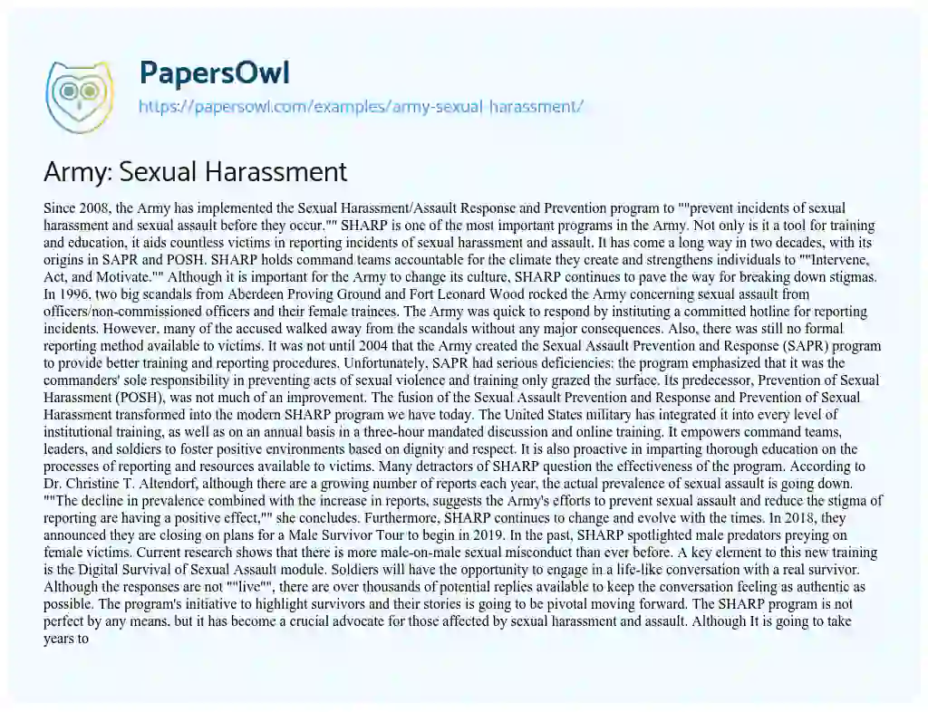 Essay on Army: Sexual Harassment