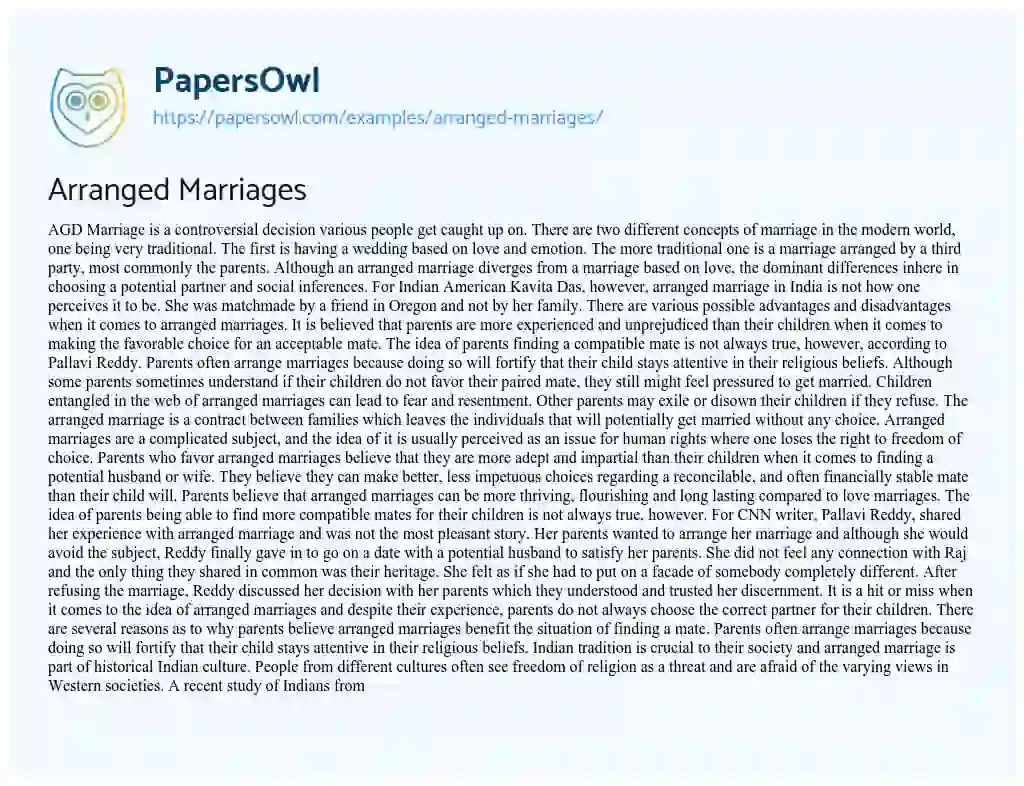 Essay on Arranged Marriages