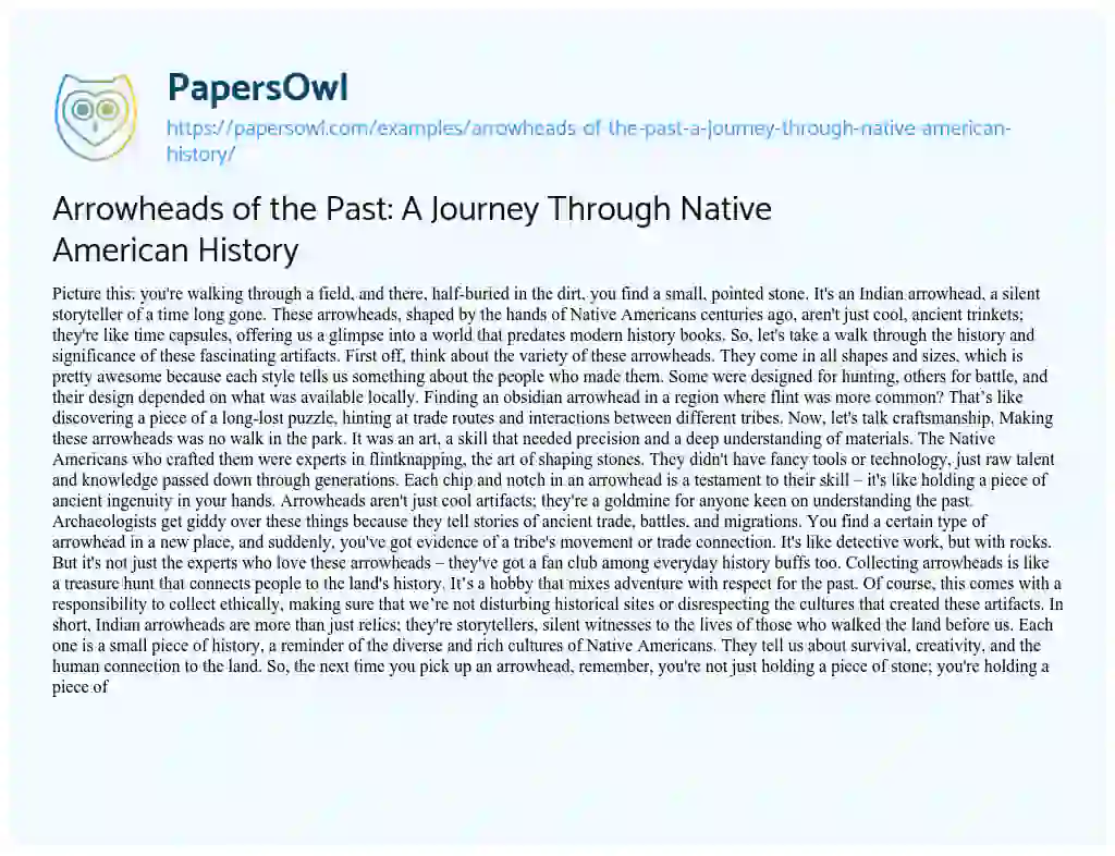 Essay on Arrowheads of the Past: a Journey through Native American History