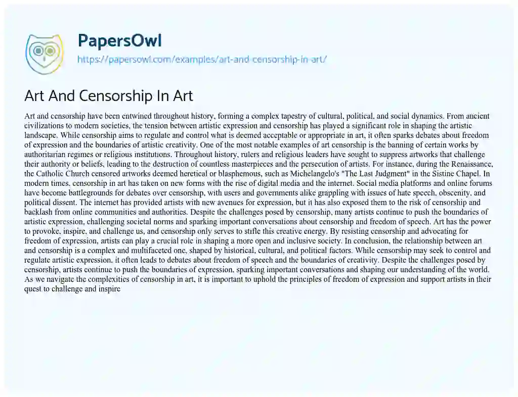 Essay on Art and Censorship in Art