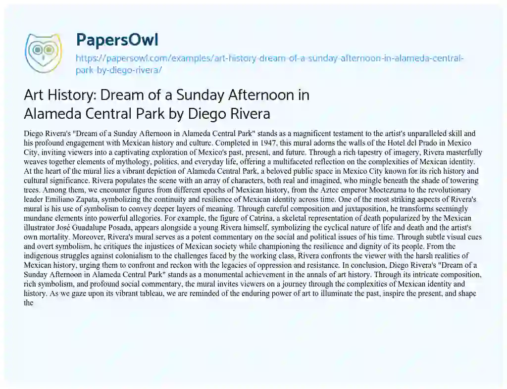 Essay on Art History: Dream of a Sunday Afternoon in Alameda Central Park by Diego Rivera