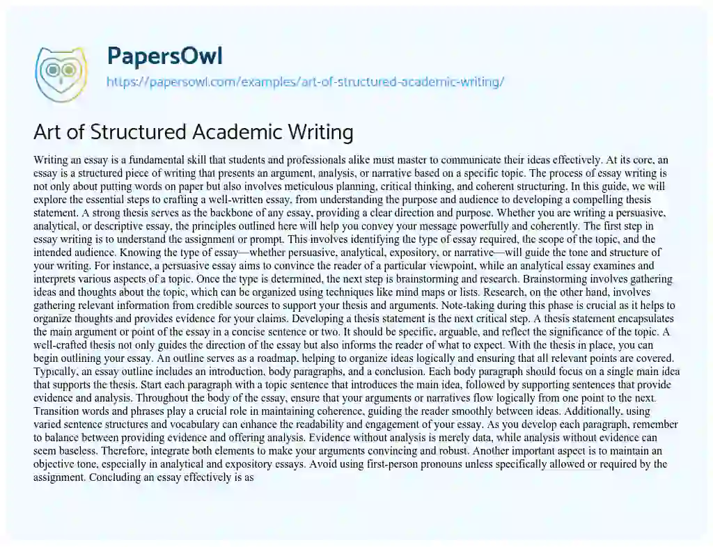 Essay on Art of Structured Academic Writing