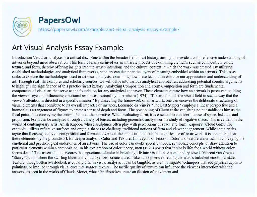 Essay on Art Visual Analysis Essay Example