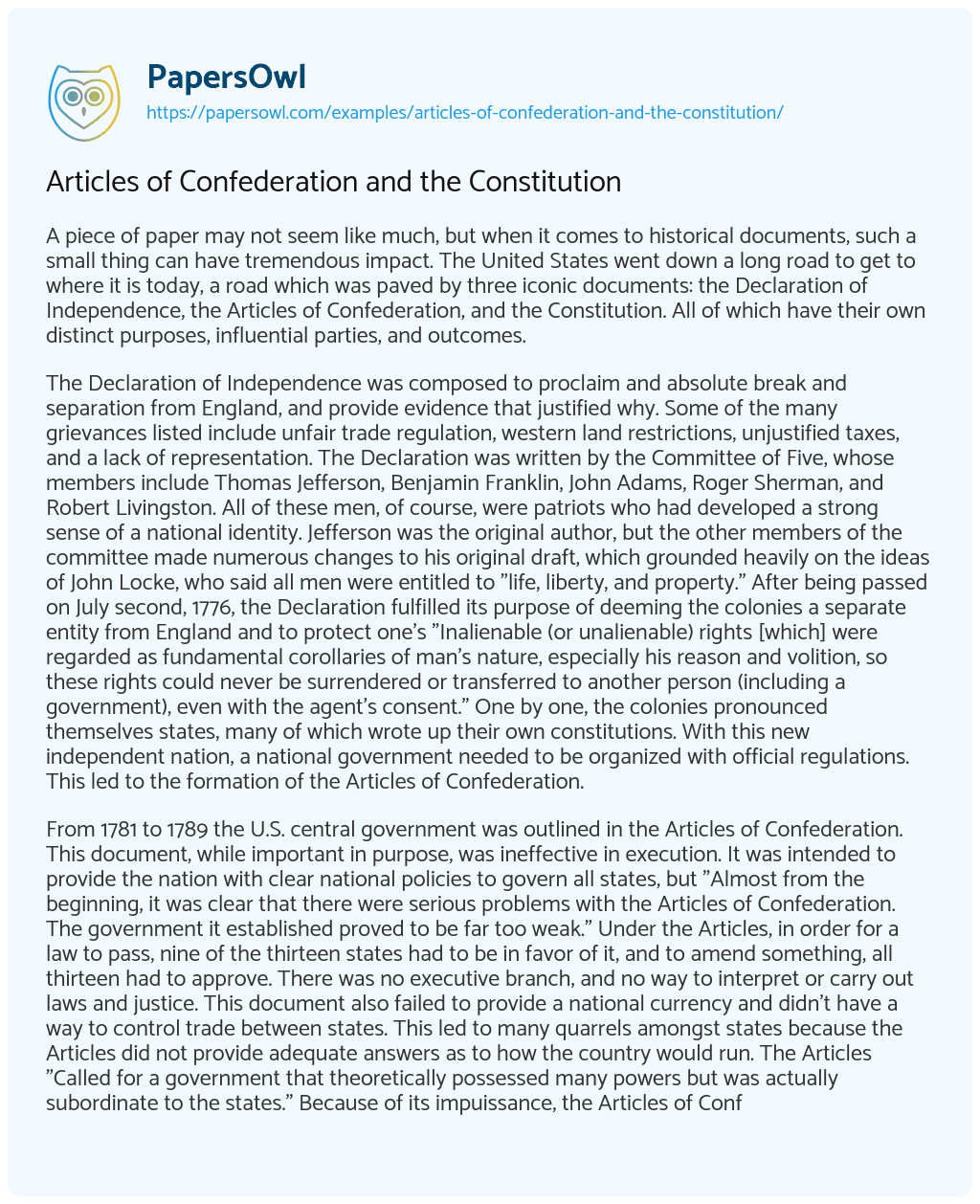 Articles of Confederation and the Constitution essay