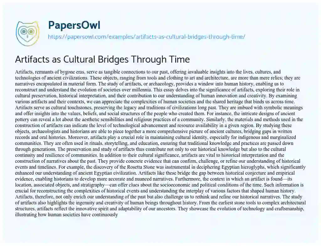 Essay on Artifacts as Cultural Bridges Through Time