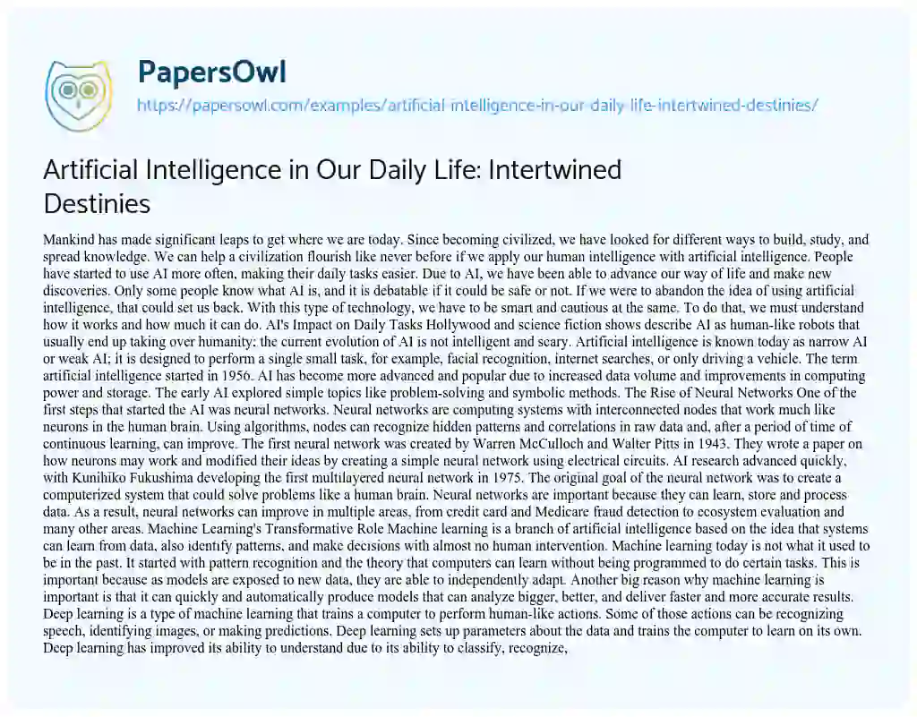 Artificial Intelligence in Our Daily Life: Intertwined Destinies - Free ...
