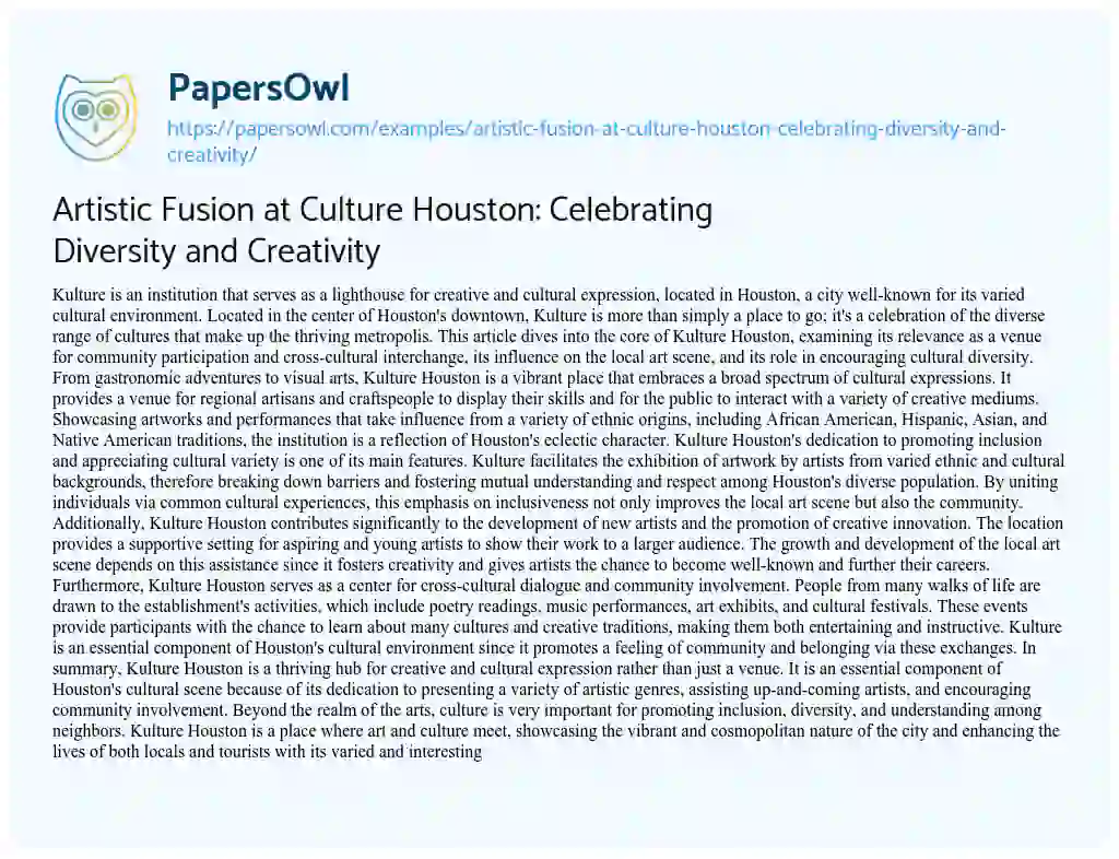 Essay on Artistic Fusion at Culture Houston: Celebrating Diversity and Creativity