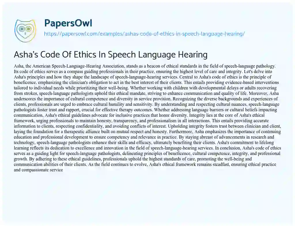 Essay on Asha’s Code of Ethics in Speech Language Hearing