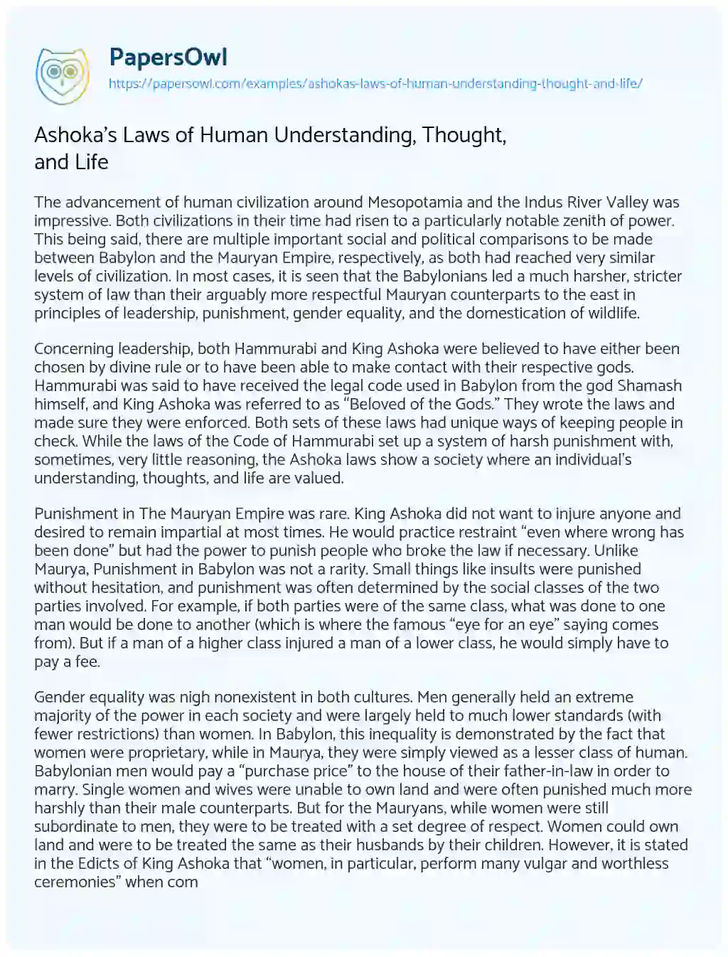 Essay on Ashoka’s Laws of Human Understanding, Thought, and Life