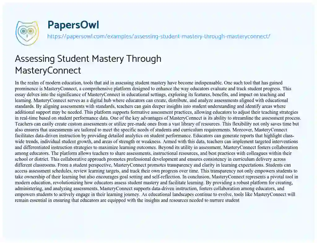 Essay on Assessing Student Mastery through MasteryConnect