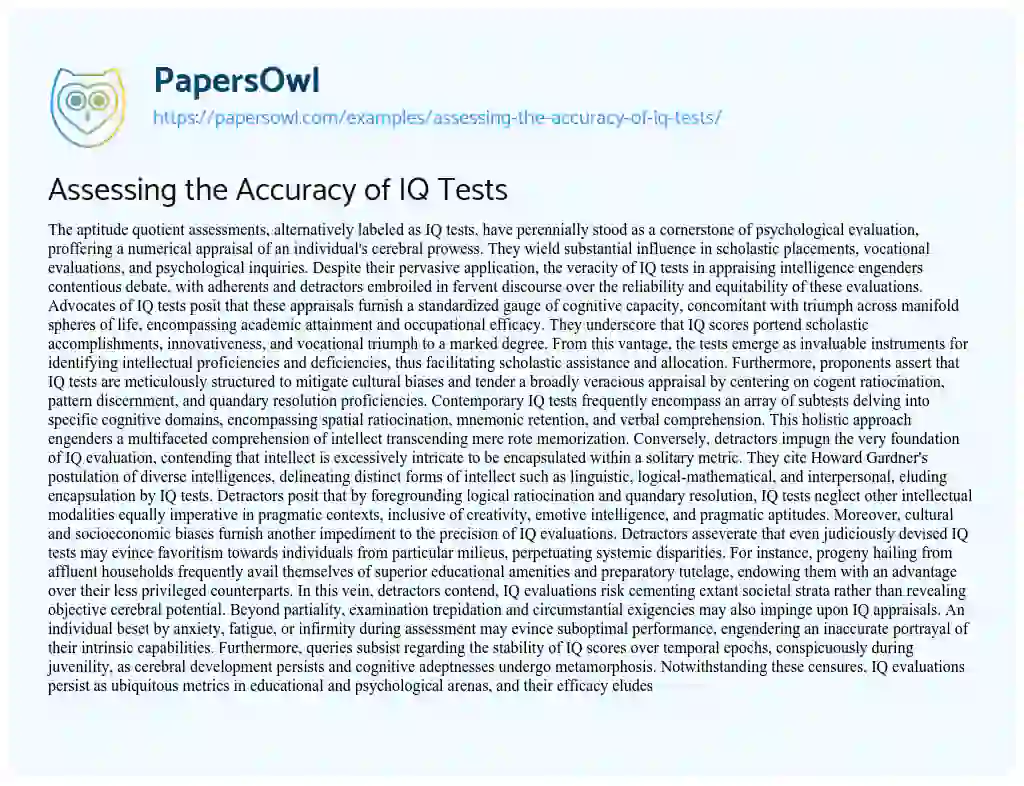 Essay on Assessing the Accuracy of IQ Tests