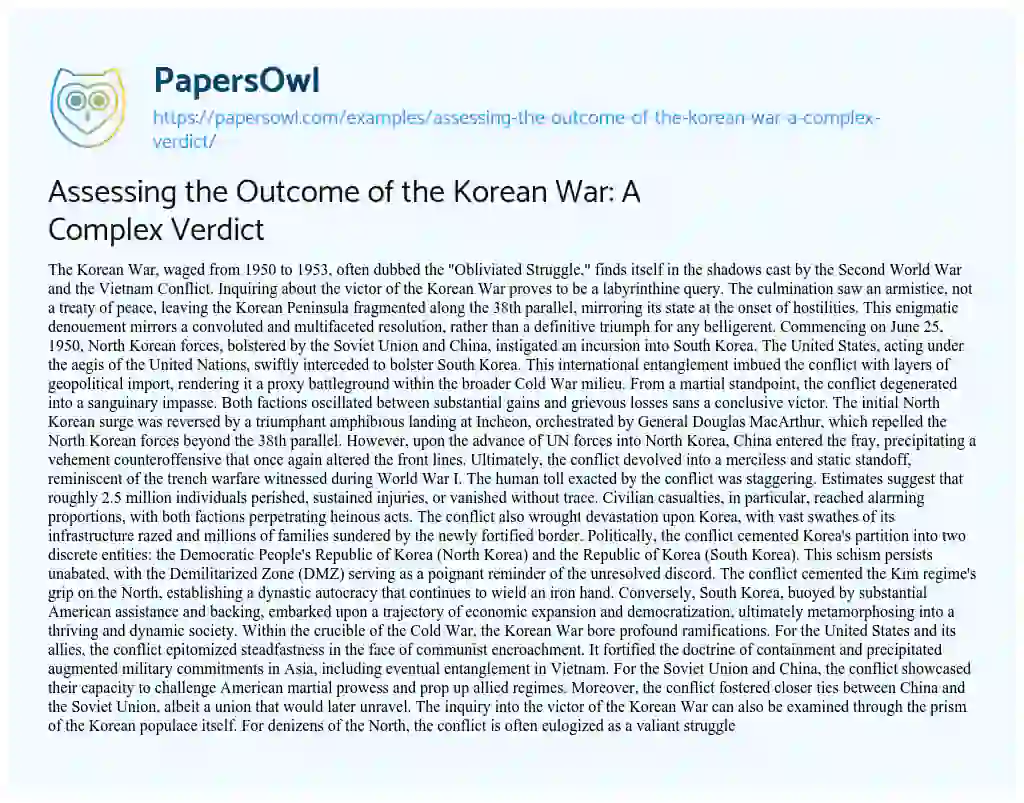 Essay on Assessing the Outcome of the Korean War: a Complex Verdict