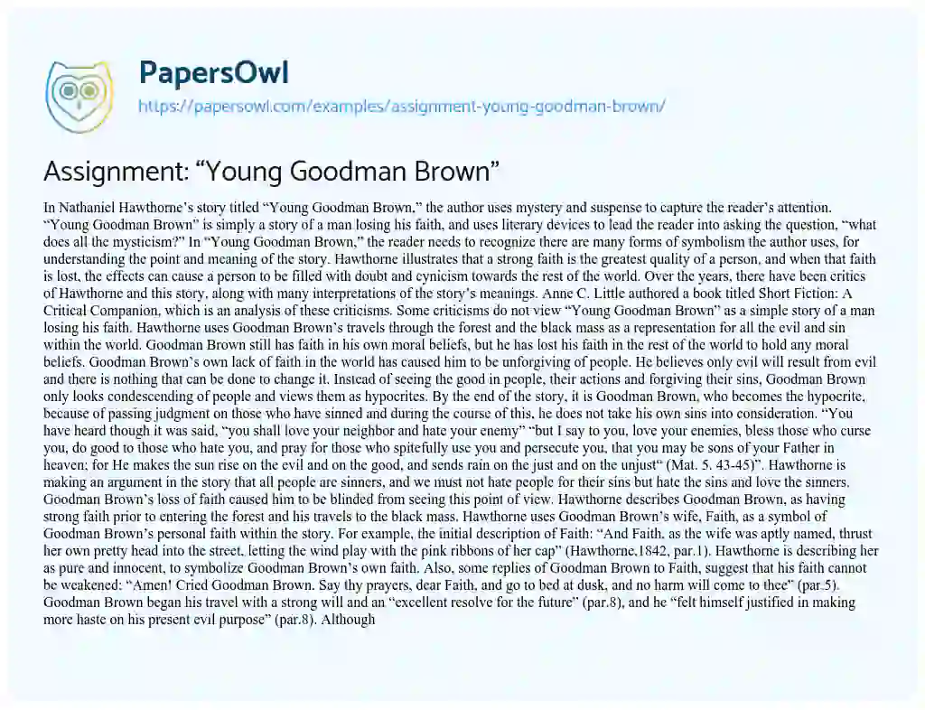 Essay on Assignment: “Young Goodman Brown”
