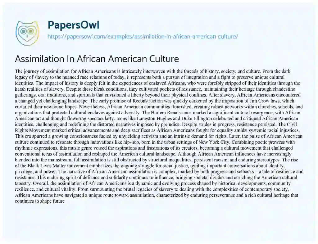 Essay on Assimilation in African American Culture