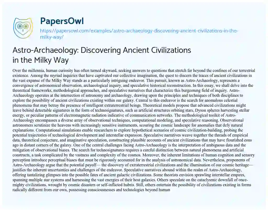 Essay on Astro-Archaeology: Discovering Ancient Civilizations in the Milky Way