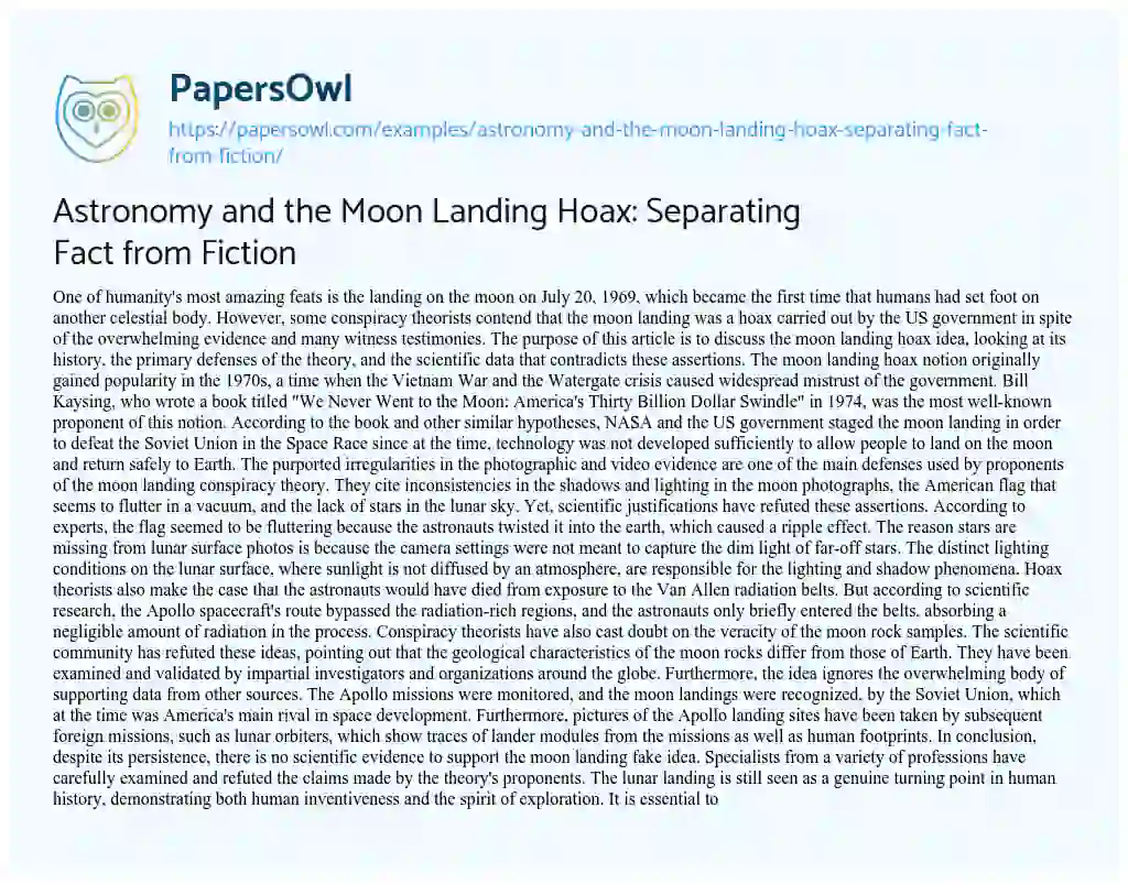 Essay on Astronomy and the Moon Landing Hoax: Separating Fact from Fiction