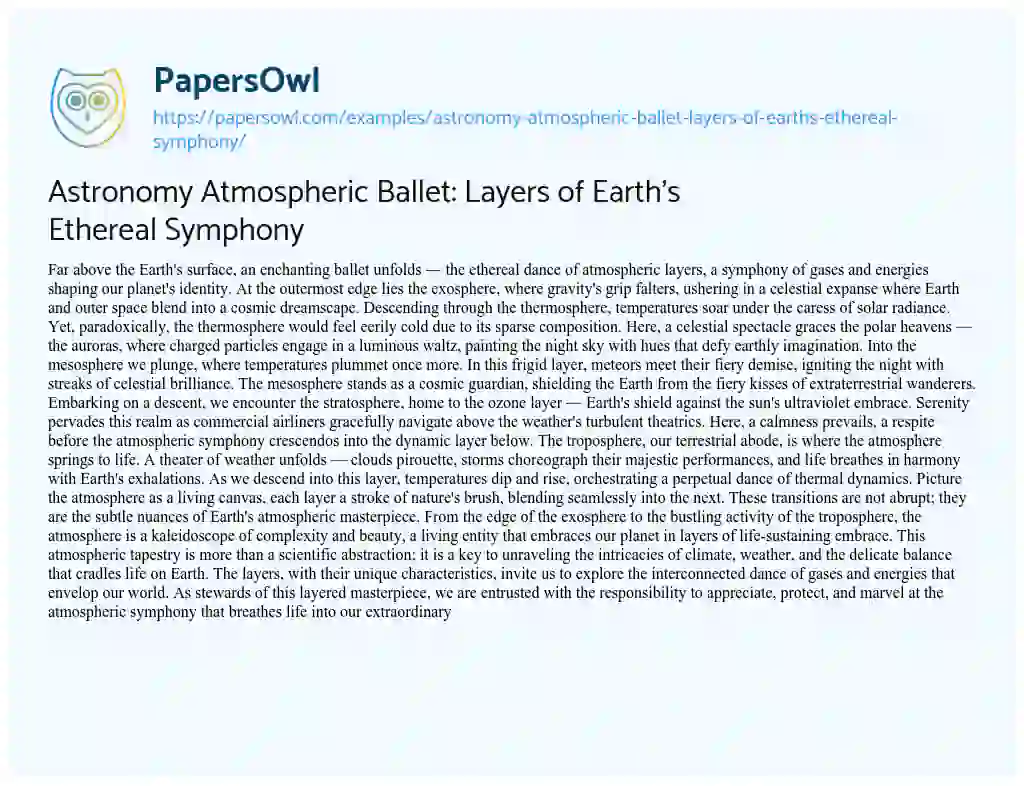 Essay on Astronomy Atmospheric Ballet: Layers of Earth’s Ethereal Symphony