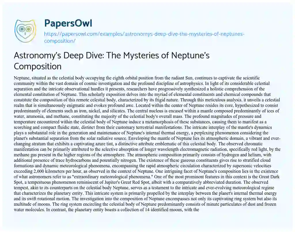Essay on Astronomy’s Deep Dive: the Mysteries of Neptune’s Composition