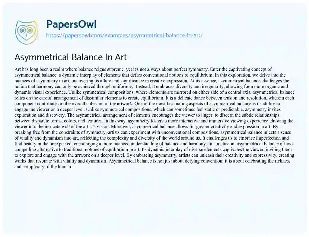 Essay on Asymmetrical Balance in Art