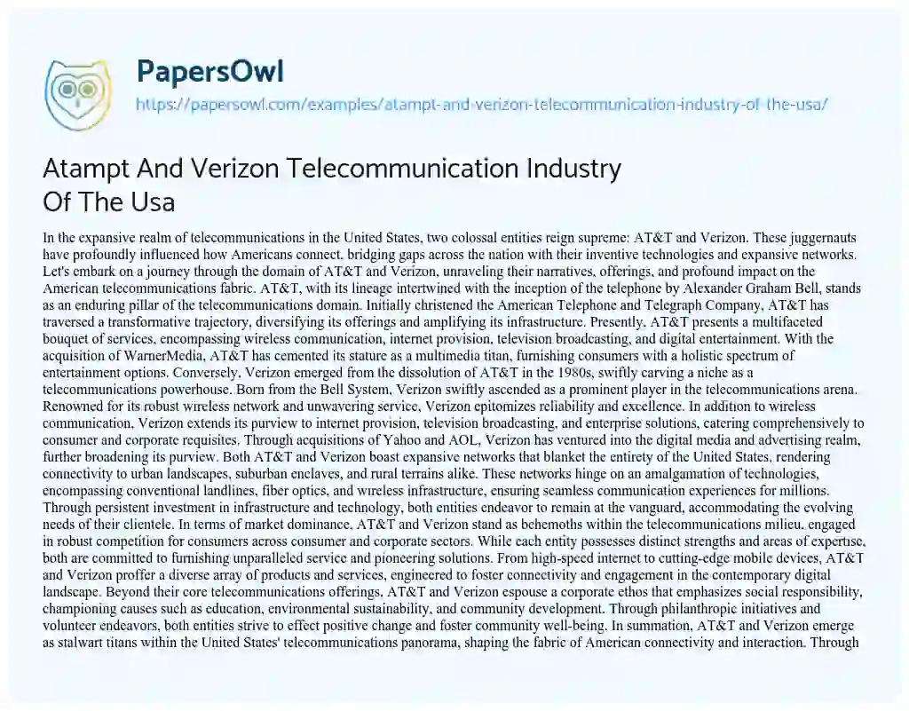 Essay on Atampt and Verizon Telecommunication Industry of the Usa