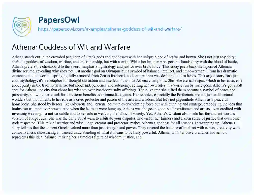 Essay on Athena: Goddess of Wit and Warfare