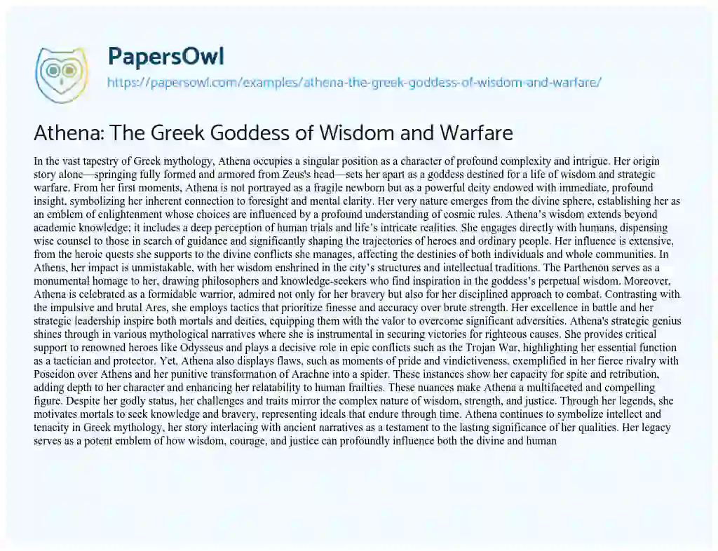Essay on Athena: the Greek Goddess of Wisdom and Warfare