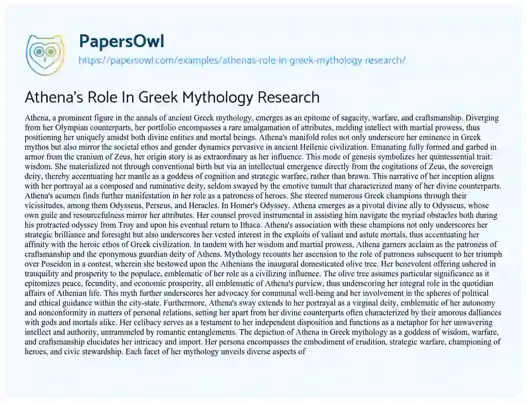 Essay on Athena’s Role in Greek Mythology Research