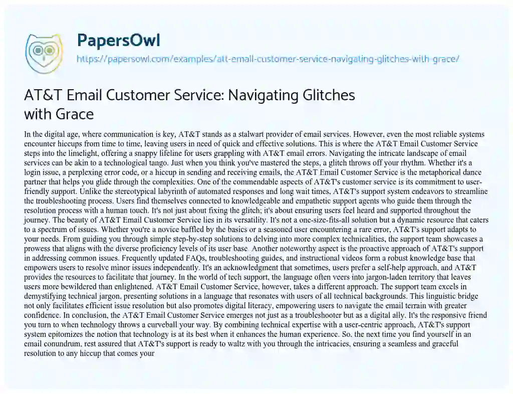 Essay on AT&T Email Customer Service: Navigating Glitches with Grace