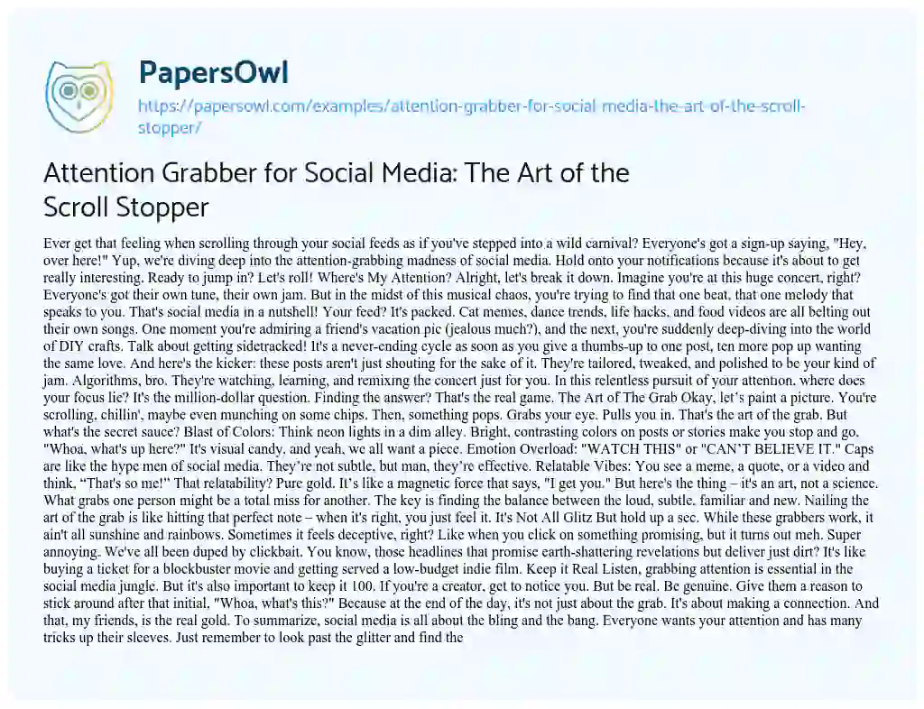 Essay on Attention Grabber for Social Media: the Art of the Scroll Stopper