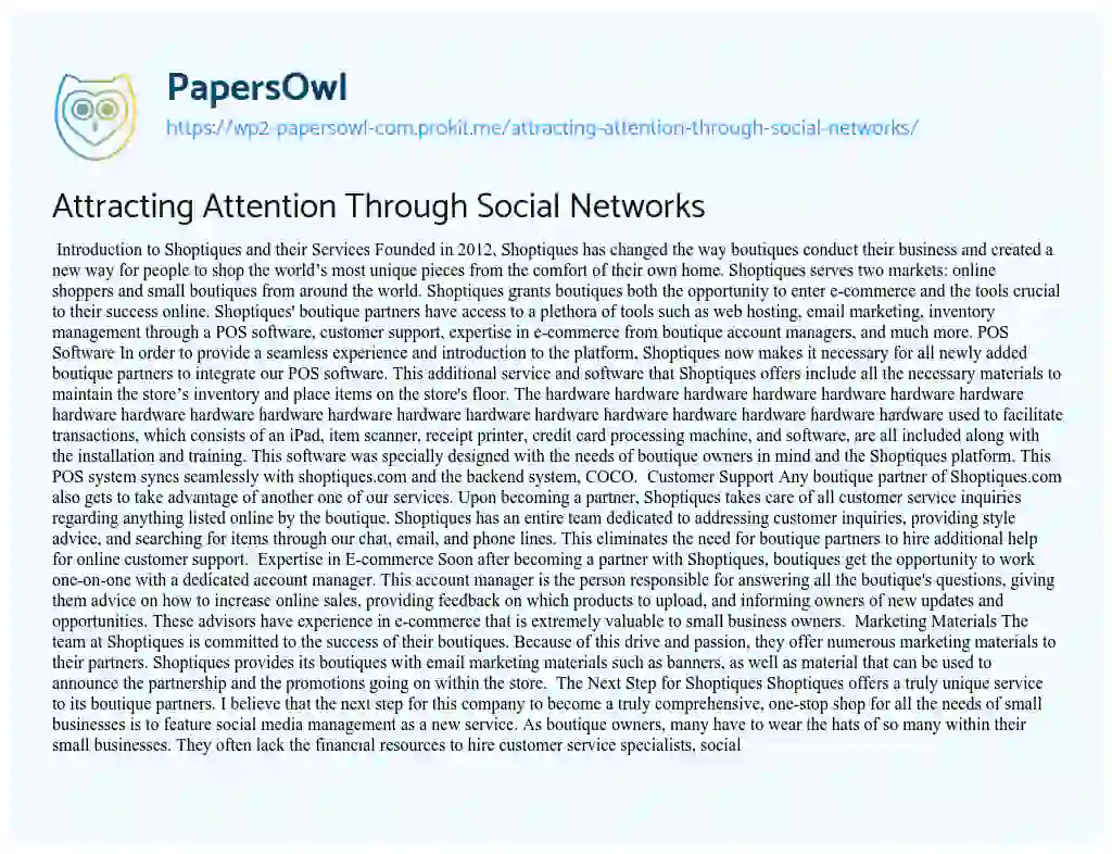 Essay on Attracting Attention through Social Networks