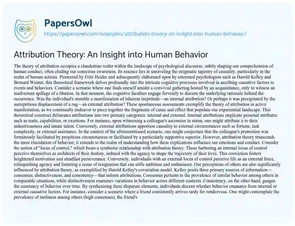 Essay on Attribution Theory: an Insight into Human Behavior