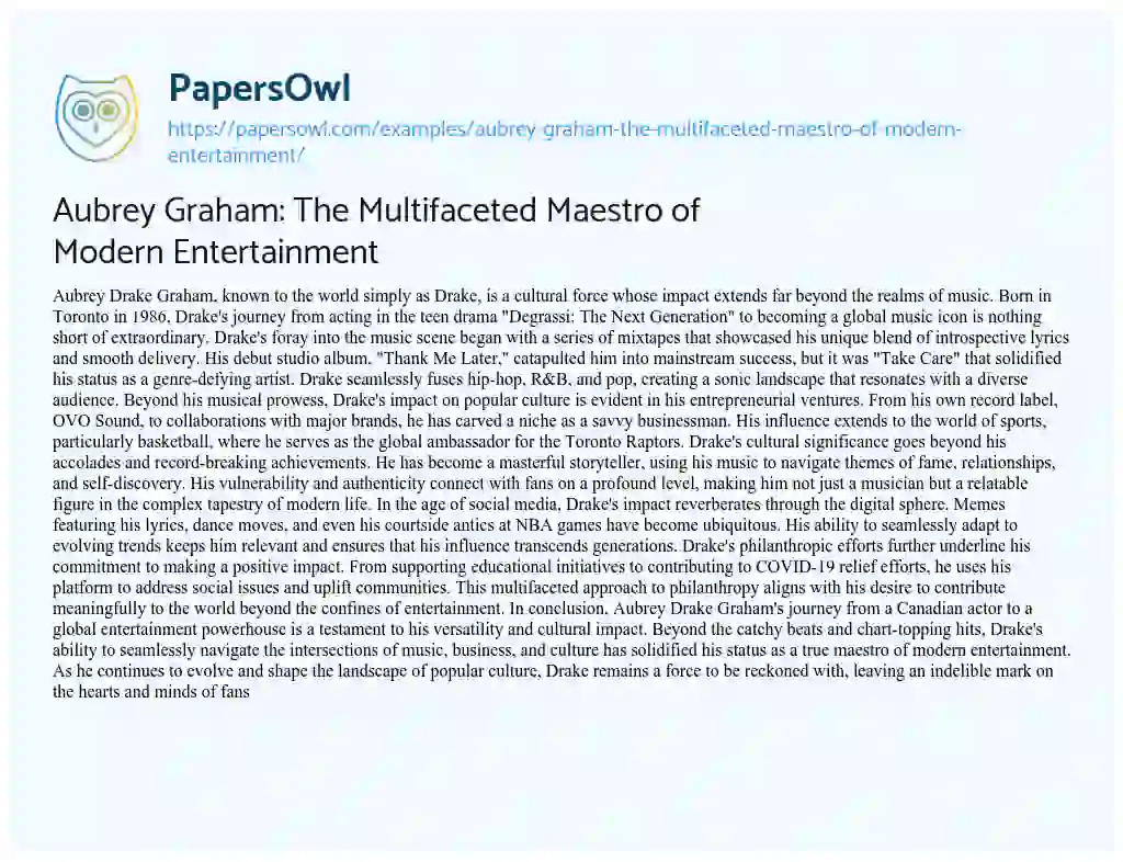 Essay on Aubrey Graham: the Multifaceted Maestro of Modern Entertainment