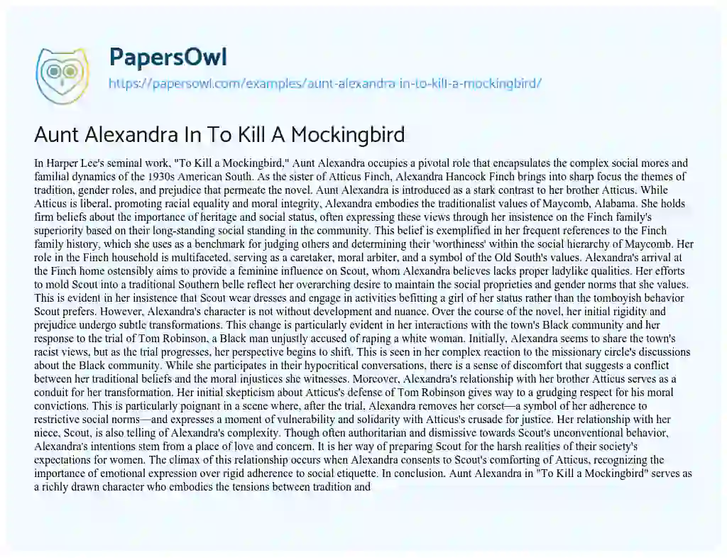Essay on Aunt Alexandra in to Kill a Mockingbird