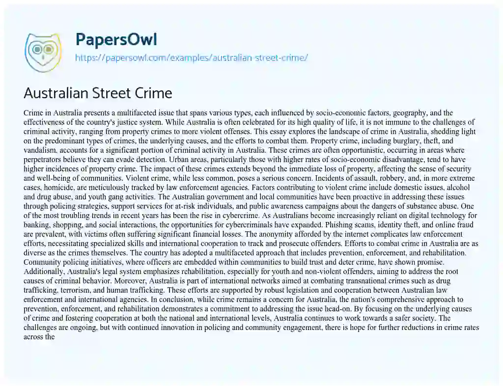 Essay on Australian Street Crime