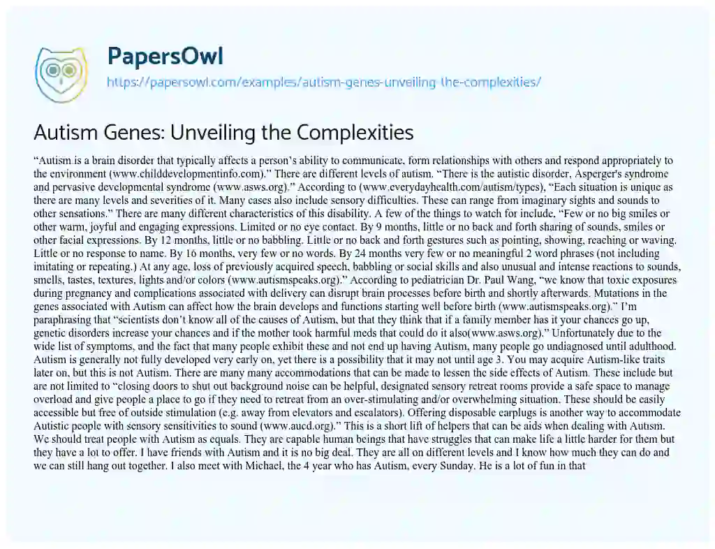 Essay on Autism Genes: Unveiling the Complexities