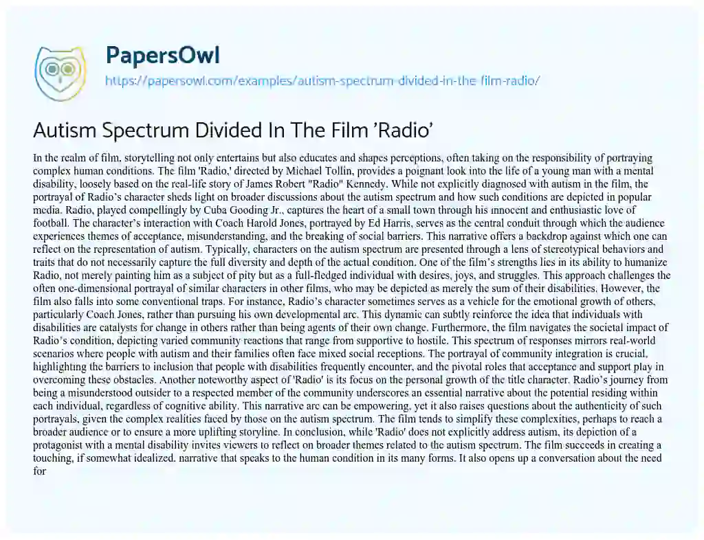 Essay on Autism Spectrum Divided in the Film ‘Radio’